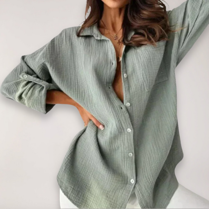 Vielseitiges Damen Langarmhemd für Sommer & Frühling mit aufrollbaren Ärmeln; bequemes, elegantes Basic.