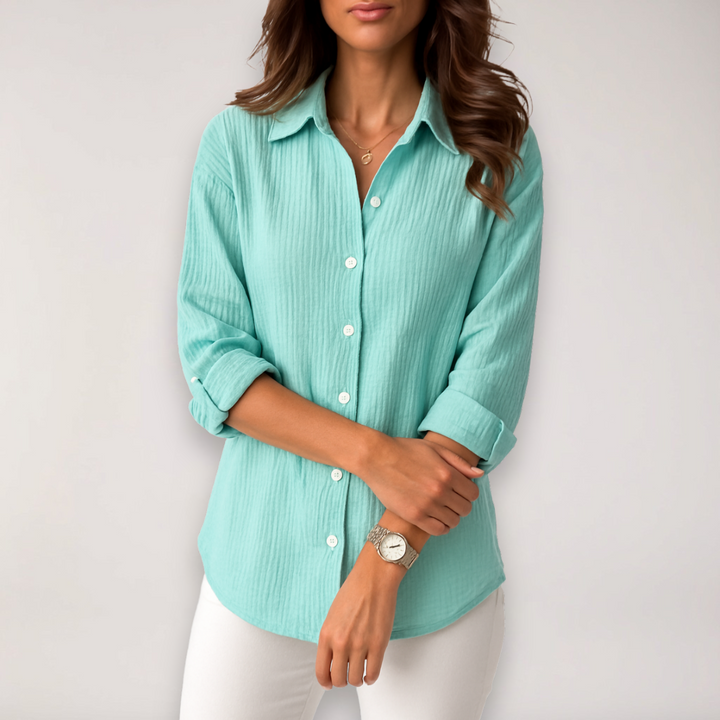 Modernes Damen Sommerhemd mit flexiblen Ärmeln, ideal für Freizeit & Büro; schicke Bluse mit Knopfverschluss.