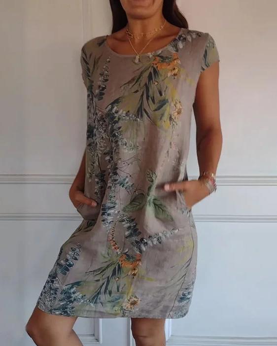 Luftiges Damen Sommerkleid mit V-Ausschnitt & praktischen Taschen. Ideal als Freizeitkleid bequem.