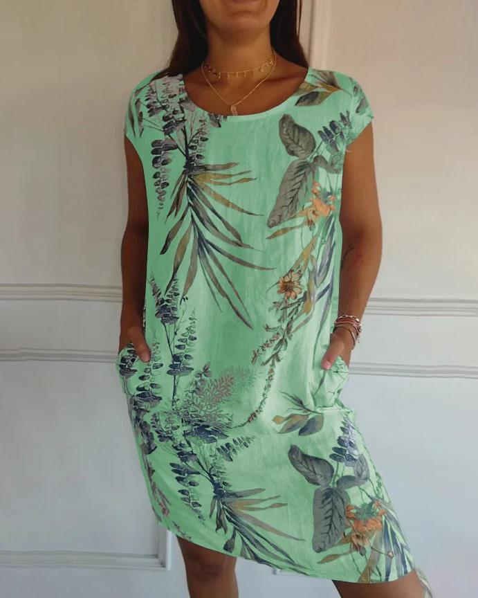 Damen Freizeitkleid für den Sommer, mit V-Ausschnitt und praktischen Seitentaschen, sehr bequem.