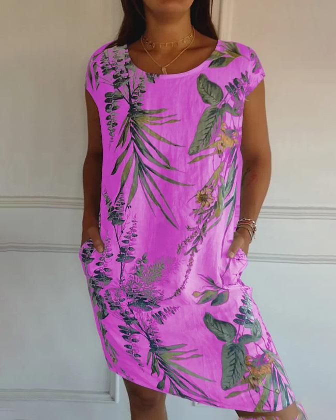 Stylisches Damen Sommerkleid mit V-Ausschnitt. Ein bequemes Shift-Kleid mit Taschen für warme Tage.