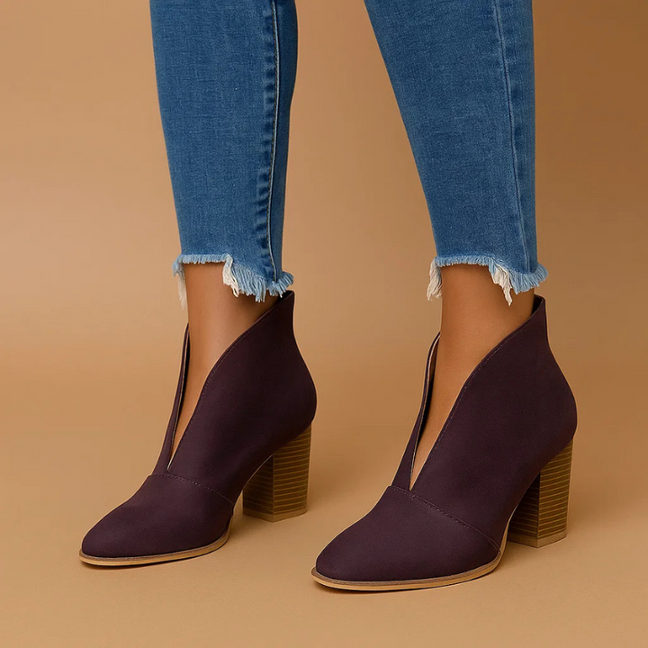 Damen Stiefeletten: V-Ausschnitt, Blockabsatz, Schlupfschuhe. Elegante und komfortable Damenschuhe.