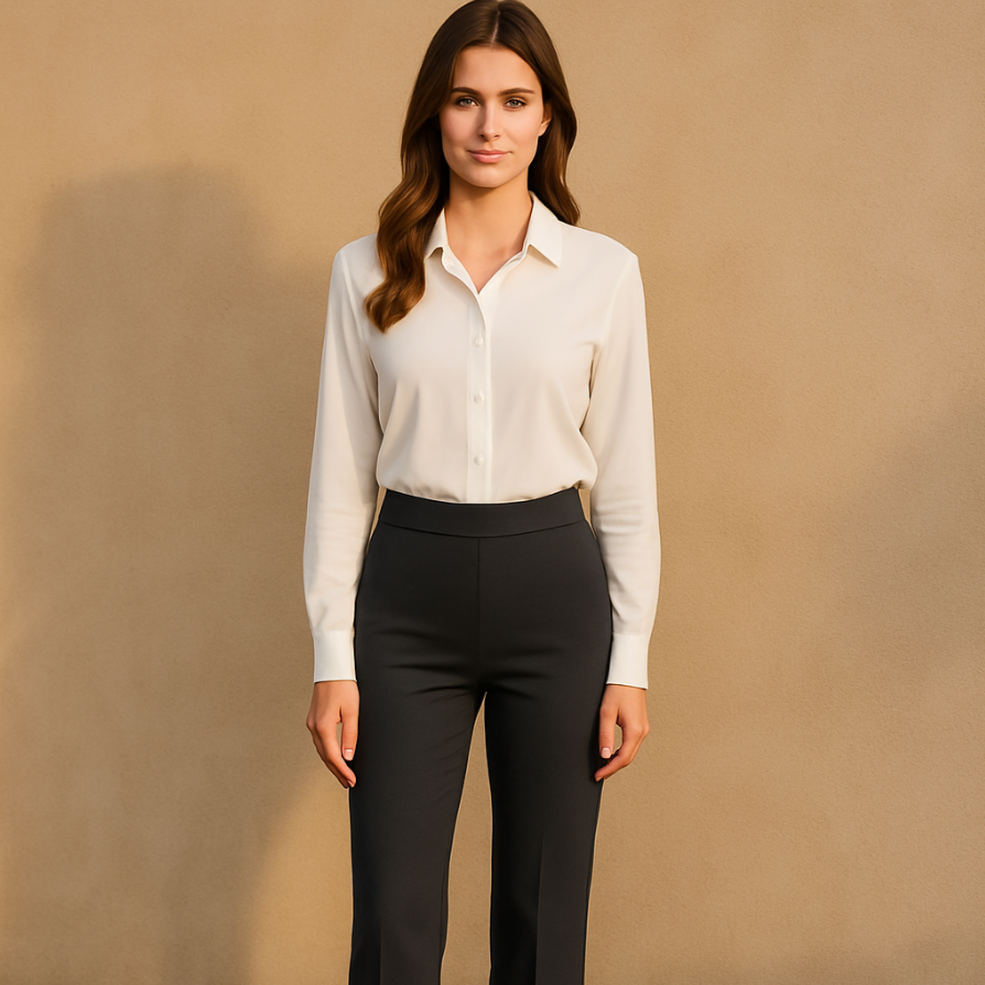 Bequeme Damen Stretchhose, ideal für Freizeit & Büro, mit elastischem Bund & angenehmer Passform.