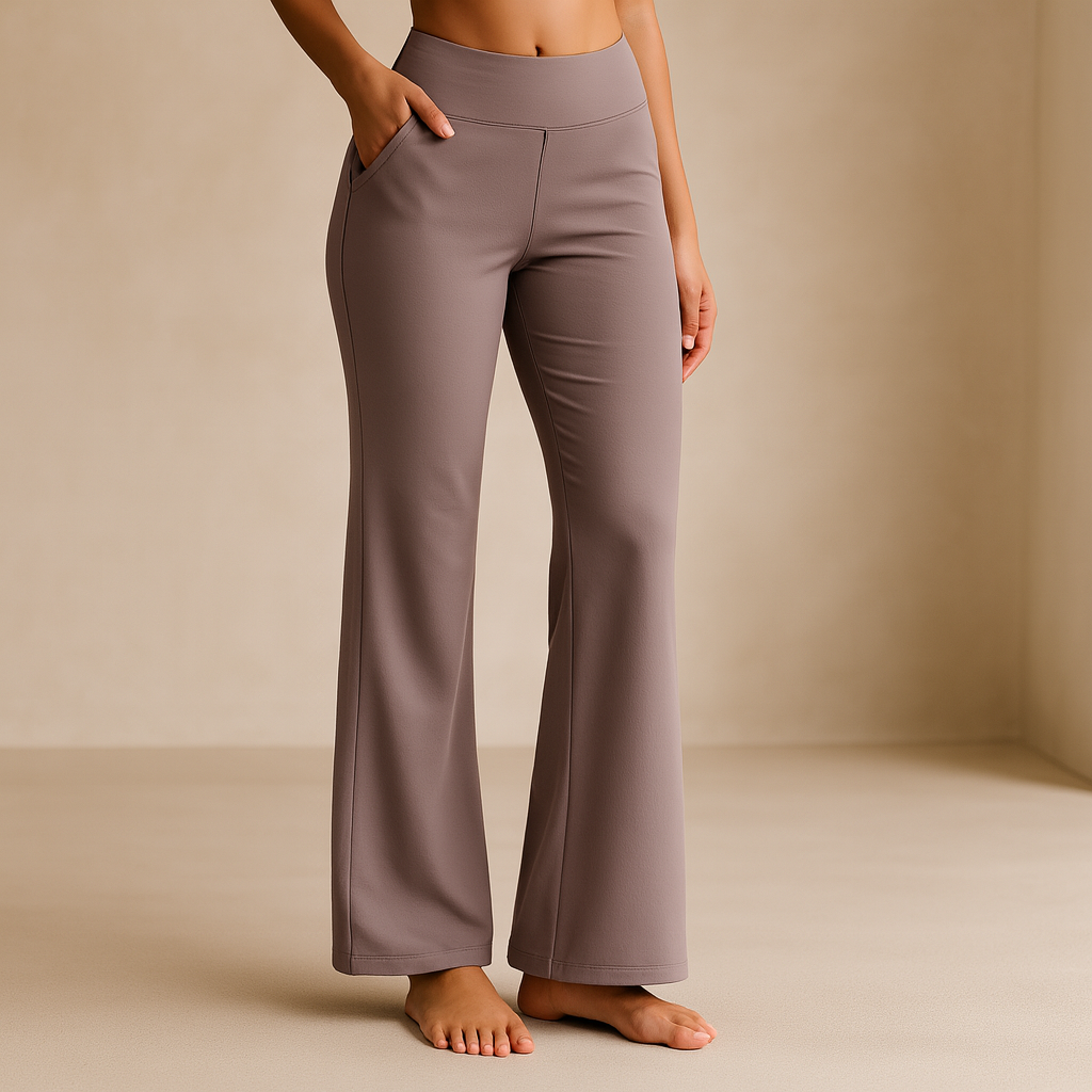 Nahaufnahme der Damen Stretchhose: Elastischer Bund & praktische Seitentaschen zeigen Funktionalität.