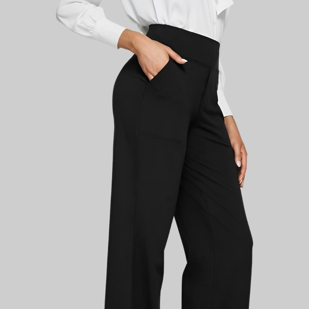 Elegante Damen Stretchhose, hohe Taille, Seitentaschen, bietet viel Bewegungsfreiheit.