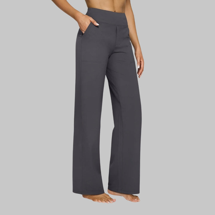 Flexible Damen-Stretchhose mit hoher Taille und Seitentaschen für maximalen Tragekomfort.