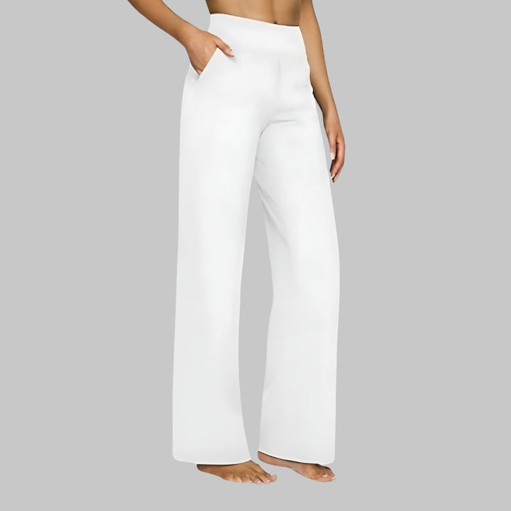 Damen-Stretchhose, hohe Taille, Seitentaschen, zeitloses Design für elegante Outfits.