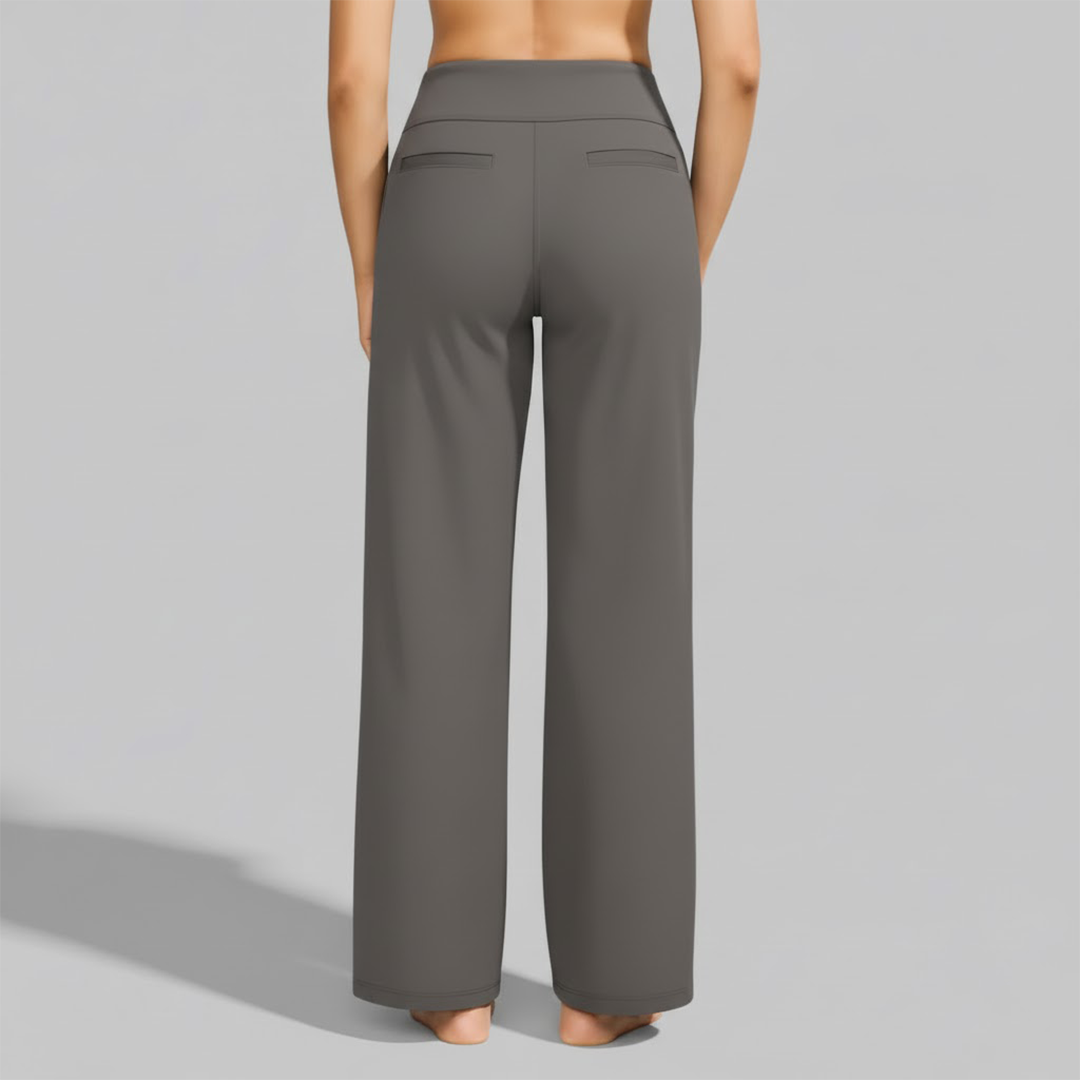 Moderne Damen Stretchhose, weites Bein, komfortabel. Vielseitige Freizeithose für Frühling.