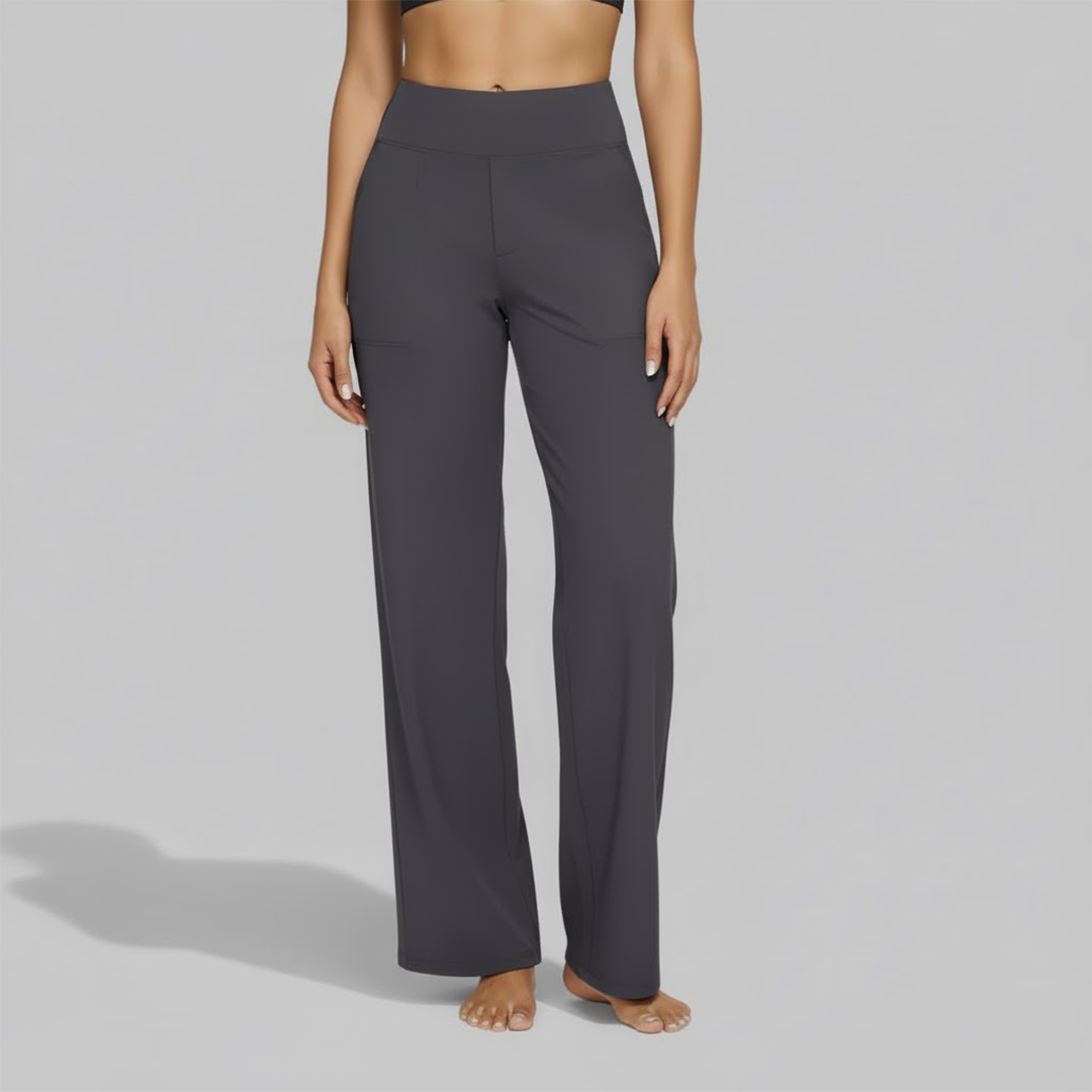 Stylische Damen Stretchhose, weites Bein, eleganter Lounge-Stil. Bequem für alle Gelegenheiten.
