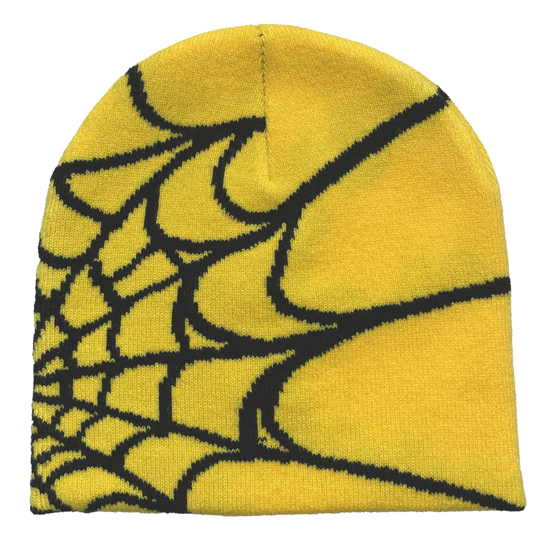 Warme Wintermütze in Schwarz mit roten Spinnennetzen, NOUVEAU RICHE