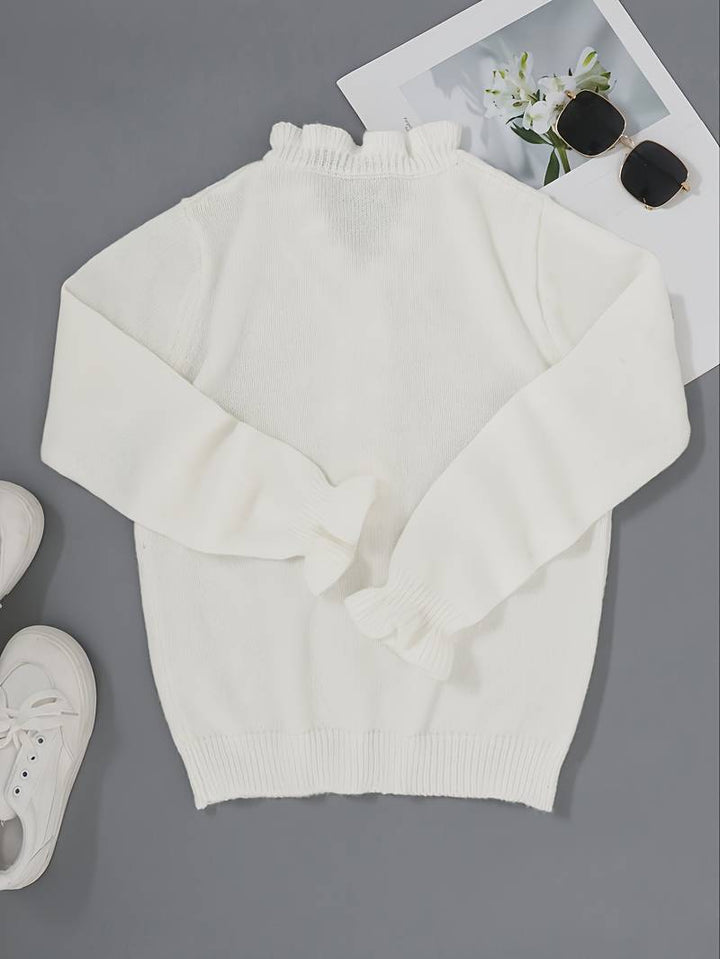 Eleganter Damen-Pullover für den Herbst, mit tiefem V-Ausschnitt und raffiniertem Knotendetail vorne.