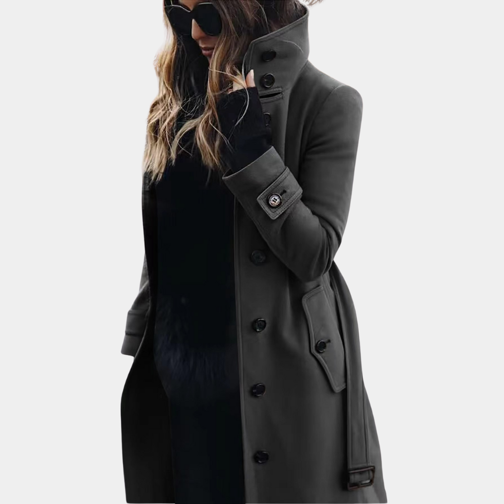 Chic taillierter Damen Mantel, klassischer Trenchcoat-Stil. Perfekte Übergangsjacke für Mode & Freizeit.