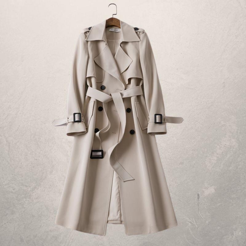 Damen Trenchcoat mit Gürtel, klassischer Doppelreiher für Frühling & Herbst. Eleganter Übergangsmantel.