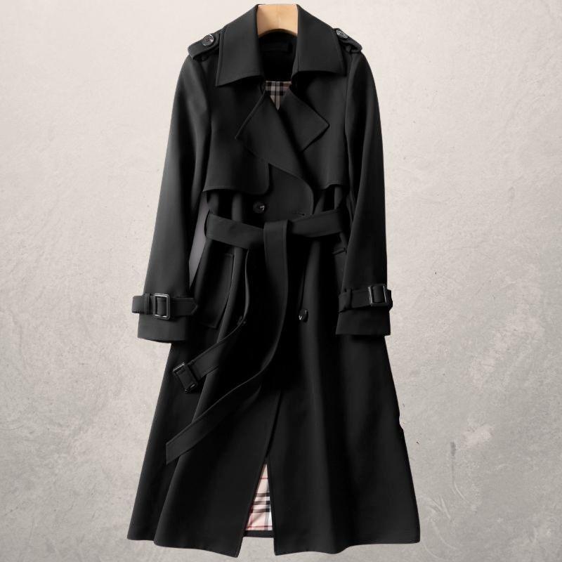 Stilvoller Damen Doppelreiher Trenchcoat mit Gürtel. Perfekt für Büro & Freizeit. Langer eleganter Mantel.
