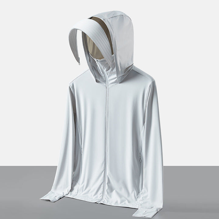 Leichte Damen UV-Schutz Wanderjacke mit Kapuze & Gesichtsschutz, ideal für Outdoor-Sport & Herbst.