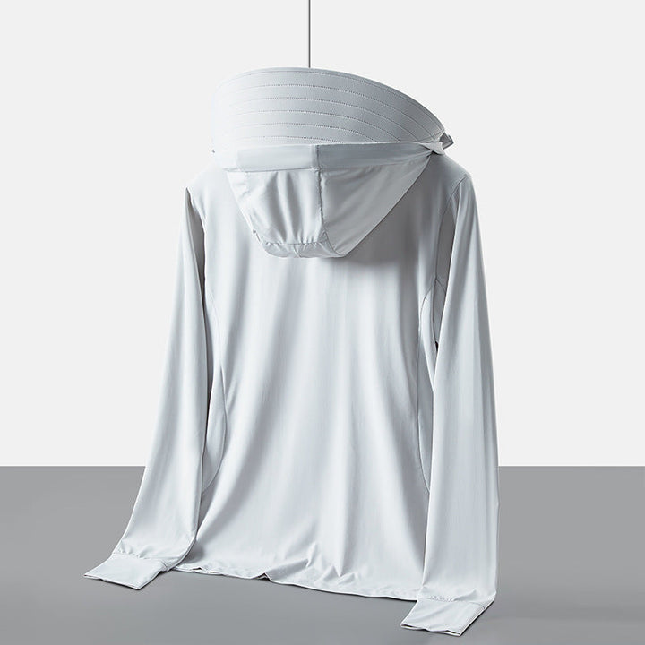 Damen Kapuzenjacke mit UV-Schutz und abnehmbarem Gesichtsschutz, ideal für Herbst & Outdoor.