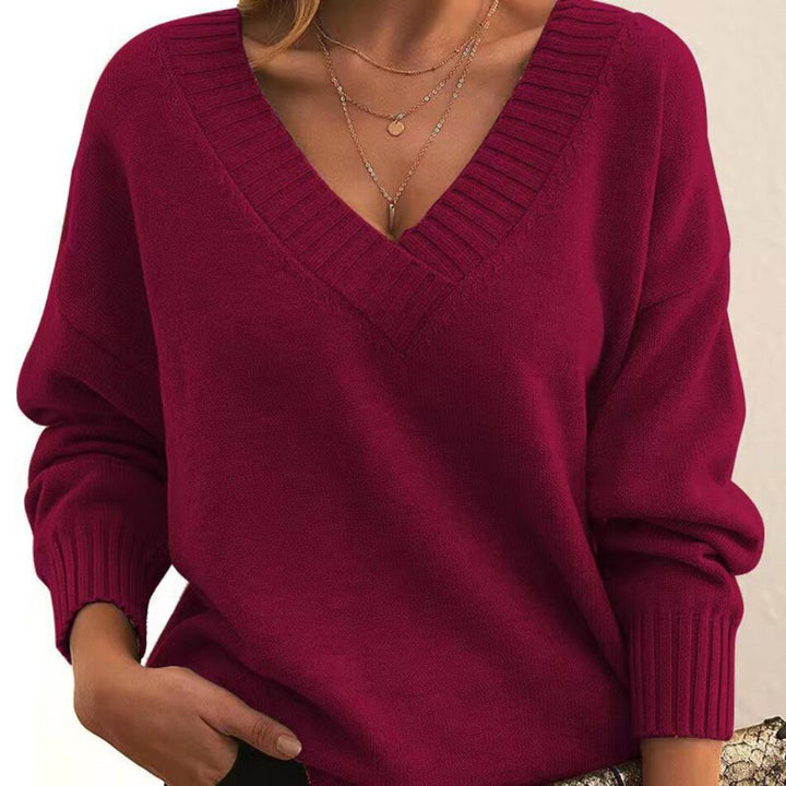 Damen V-Ausschnitt Pullover, locker geschnitten, elegant. Perfekt für Freizeit & Herbstmode.