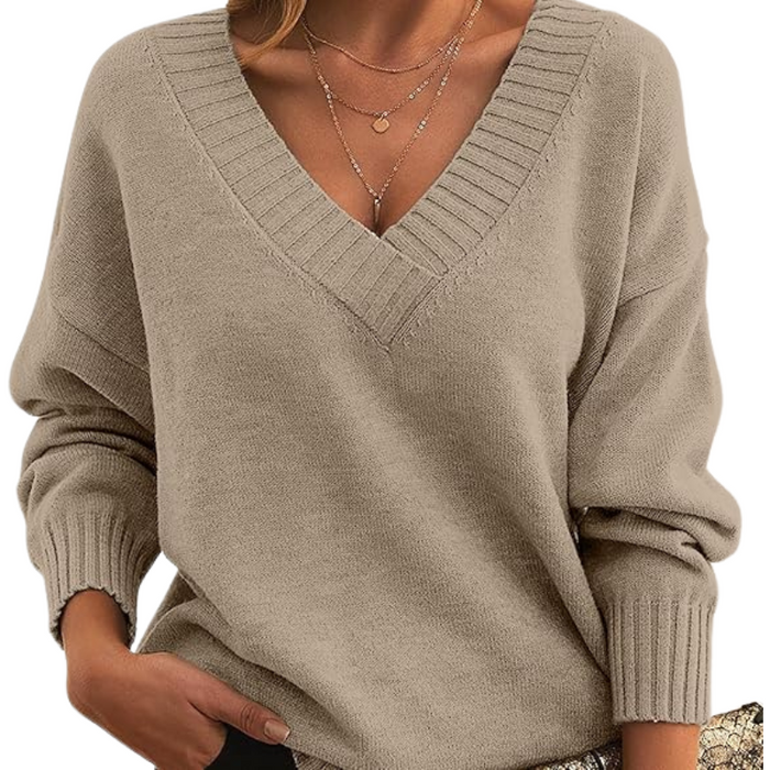 Damen Pullover mit V-Ausschnitt in Farbauswahl, locker & elegant. Perfekt für jeden Anlass.