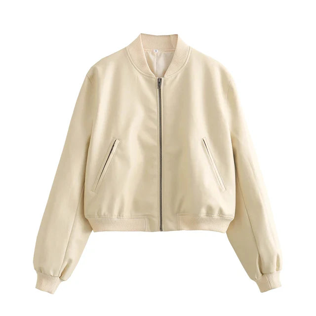 Stilvolle Damen Bomberjacke für Frühjahr & Herbst. Vintage-Look mit Stehkragen für einen eleganten Übergangs-Look.