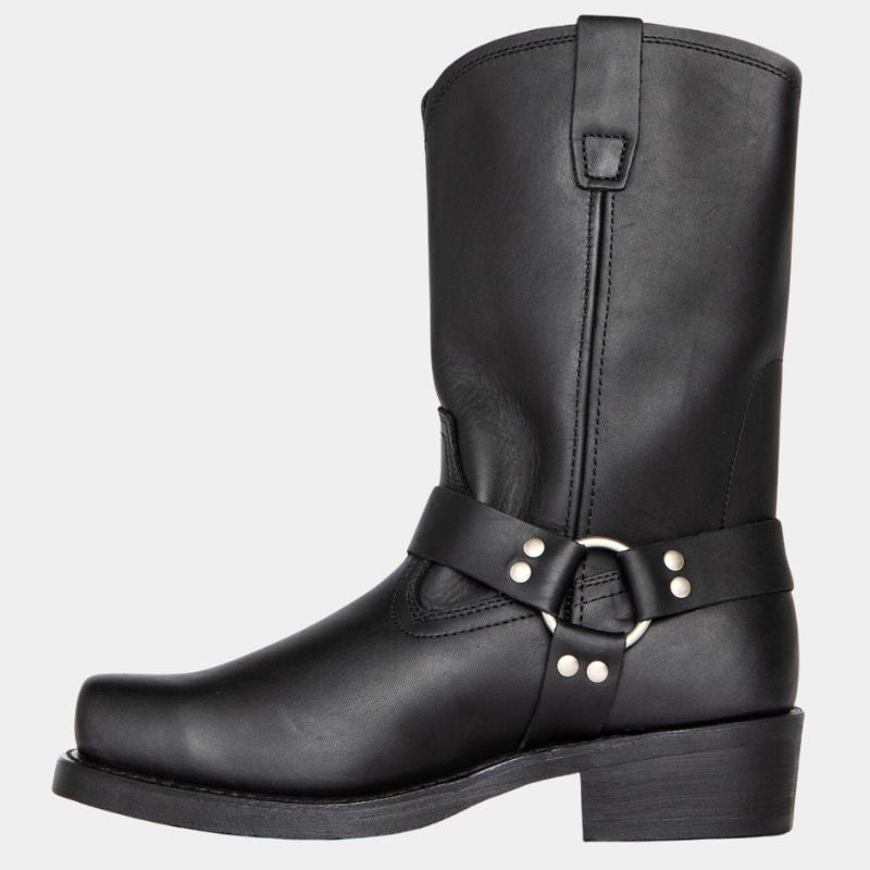 Seitenansicht der Damen Vintage Cowboystiefel in klassischem Western-Design, mit robustem Blockabsatz und elegantem Schaft.