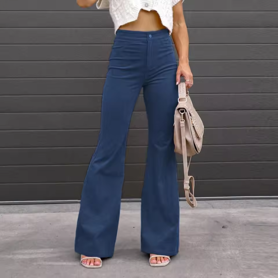 Damen Vintage Schlaghose High Waist in Schwarz, figurbetont und elegant, perfekt für Freizeit & Business Casual.