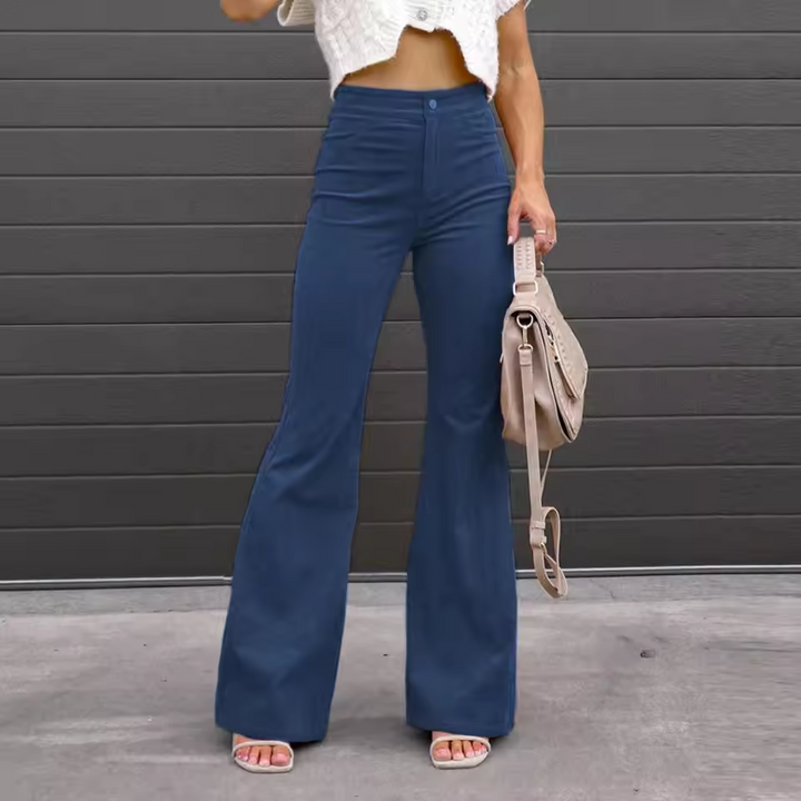 Damen Vintage Schlaghose High Waist in Schwarz, figurbetont und elegant, perfekt für Freizeit & Business Casual.