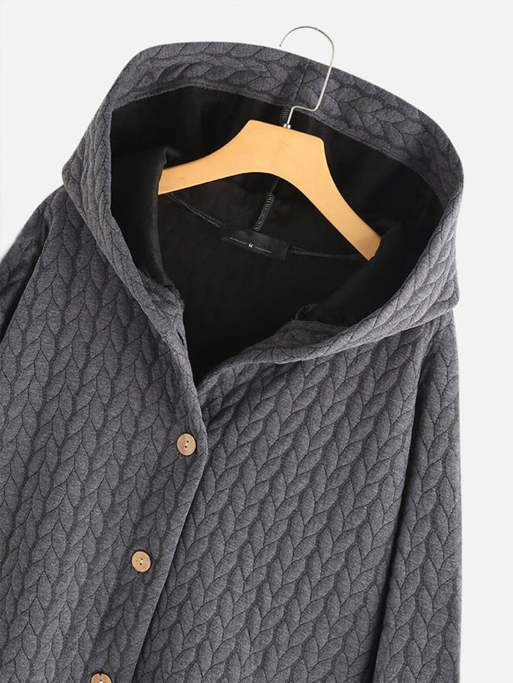 Taschen-Detail der praktischen Damen-Freizeitjacke mit Knöpfen, bequeme Winterbekleidung.