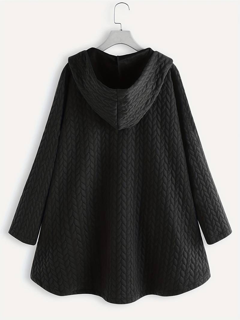 Rückansicht einer bequemen Damen-Freizeitjacke mit Knöpfen, ideal für den Alltag.