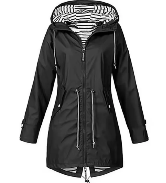 Damen wasserdichte Kapuzenjacke, leicht und stilvoll. Perfekte Übergangsjacke für Regen und Alltag.