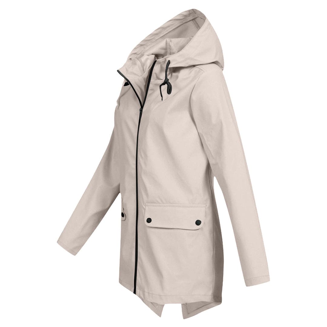 Modische Damen Regenjacke mit Kapuze, ideal für Wetterschutz und Freizeit.