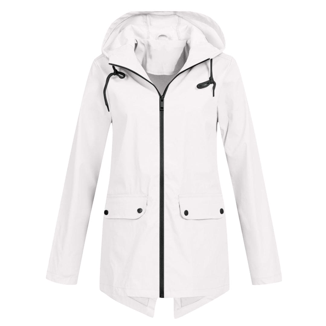 Vielseitige Damen Regenjacke mit Kapuze, bequem für Outdoor und Stadt.
