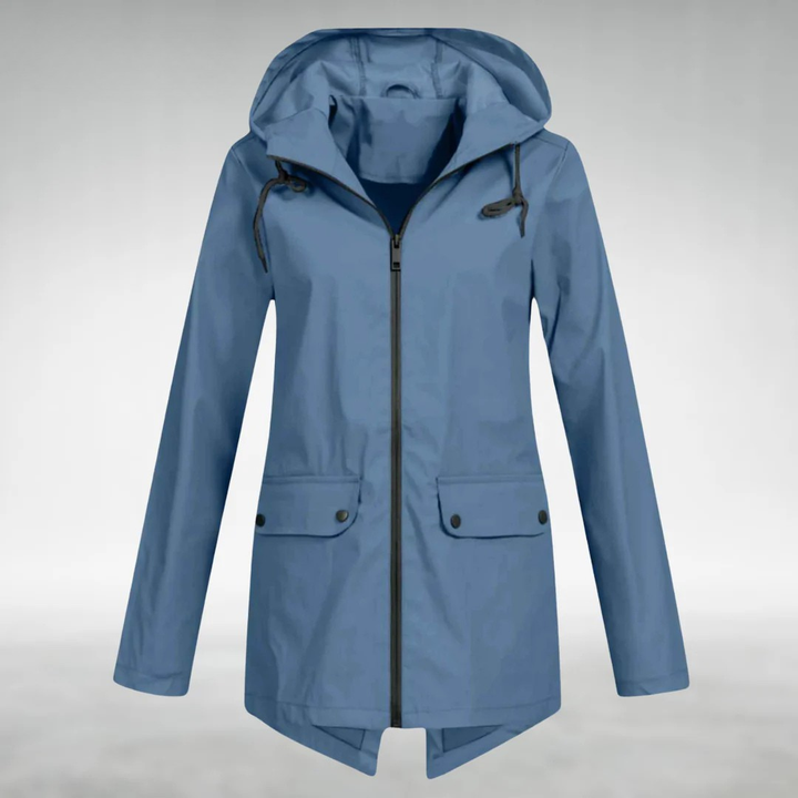 Damen wasserdichte Regenjacke mit schlankem Design für trockenen Outdoor-Komfort. Stilvolle Übergangsjacke.