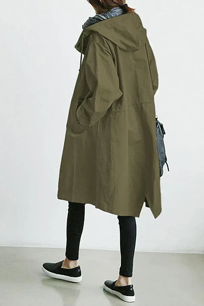 Warmer langer Damen Wintermantel/Trenchcoat mit Kapuze, wasserdicht, elegant für kalte Tage.