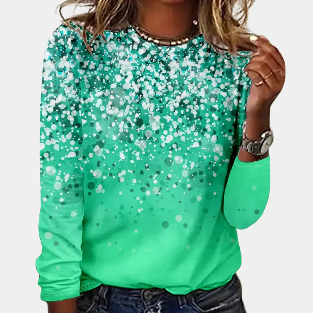 Gemütlicher Damenpullover mit glitzerndem Sternenmotiv. Perfekt für festliche Mode und Weihnachtsoutfits.