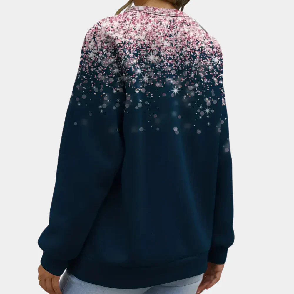 Warmer Damen Weihnachtspullover mit strahlenden Sternen. Bequeme Wintermode für gemütliche Stunden.