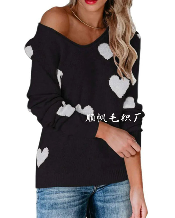 Damen Weihnachtspullover mit Herzmotiv in Rot/Weiß. Eleganter Pullover für Feiertagsmode & gemütliche Anlässe.