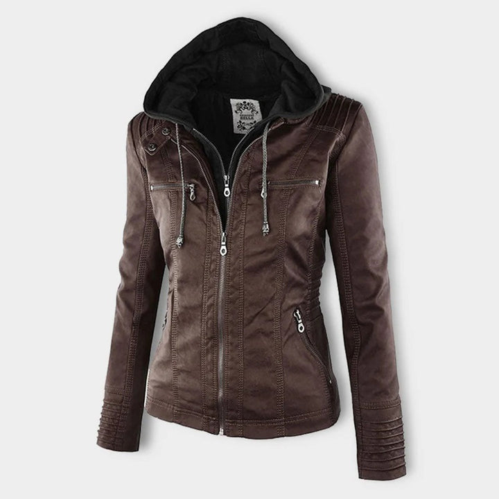 Elegante Damen Regenjacke mit Kapuze, wasserabweisend und atmungsaktiv.