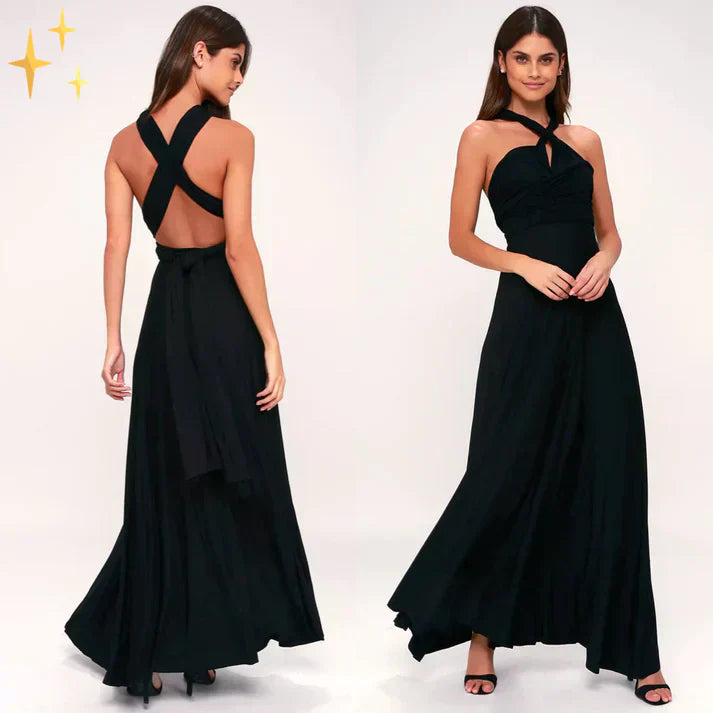 Damen Maxikleid, Wickelstil mit feinen, verstellbaren Trägern, fließender Stoff, ideal für Sommerfeste.