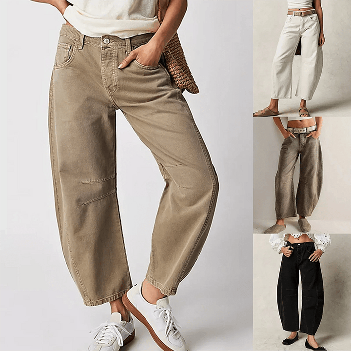 Bequeme Damen High Waist Jeans mit weitem Bein, ideal für lässige Freizeitmode.