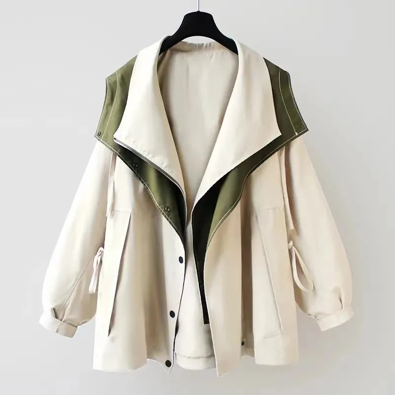 Damen Windbreaker-Jacke, wasserdicht & winddicht, mit Kapuze und Taillenzug, ideal für Frühling/Herbst.