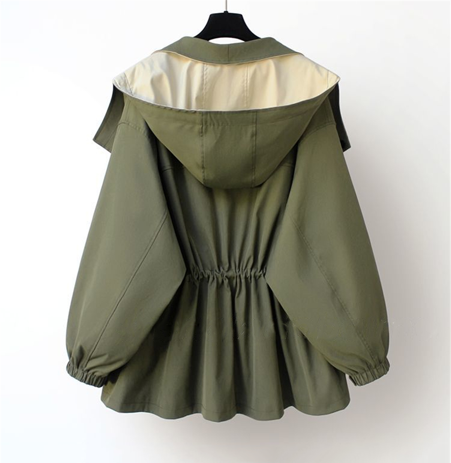 Doppellagige Damen Windbreaker-Jacke, wasserdicht & winddicht, mit verstellbarem Taillenzug, elegant und funktional.