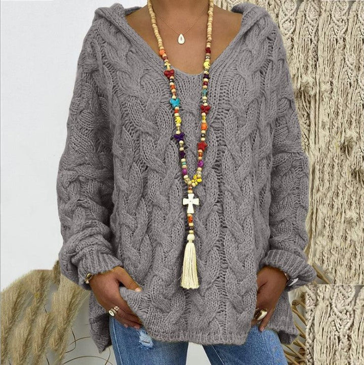 Stilvoller Damen Hoodie mit Zopfmuster, Kapuze und warmer Passform, ideal für den Alltag.