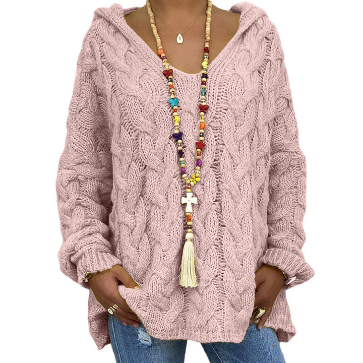 Extrem bequemer Damen Winter Pullover mit Zopfmuster und Kapuze, für maximalen Komfort.