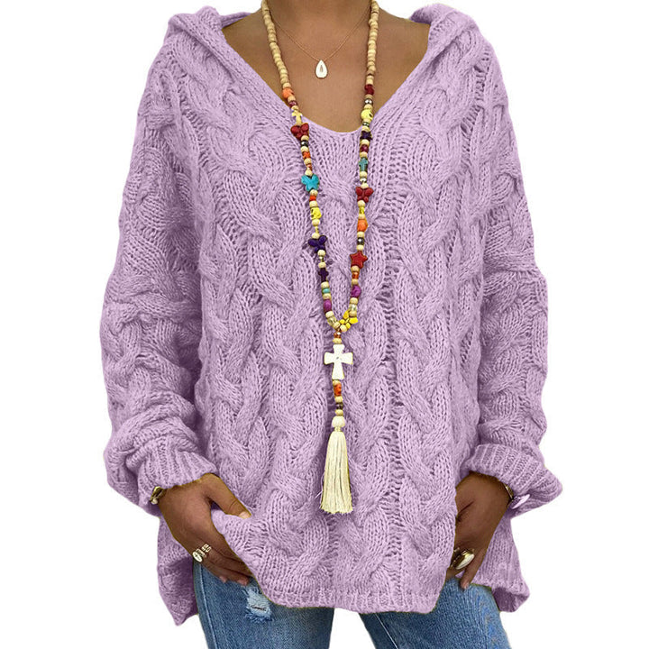 Vielseitiger Damen Kapuzenpullover mit Zopfmuster, warm und gemütlich, für jede Wintergarderobe.