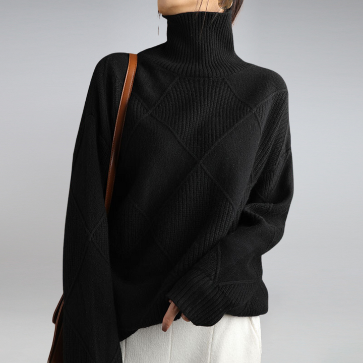 Warmer Damen Winterpullover mit Rollkragen. Gemütliches, modernes Langarm-Oberteil für die Damengarderobe.