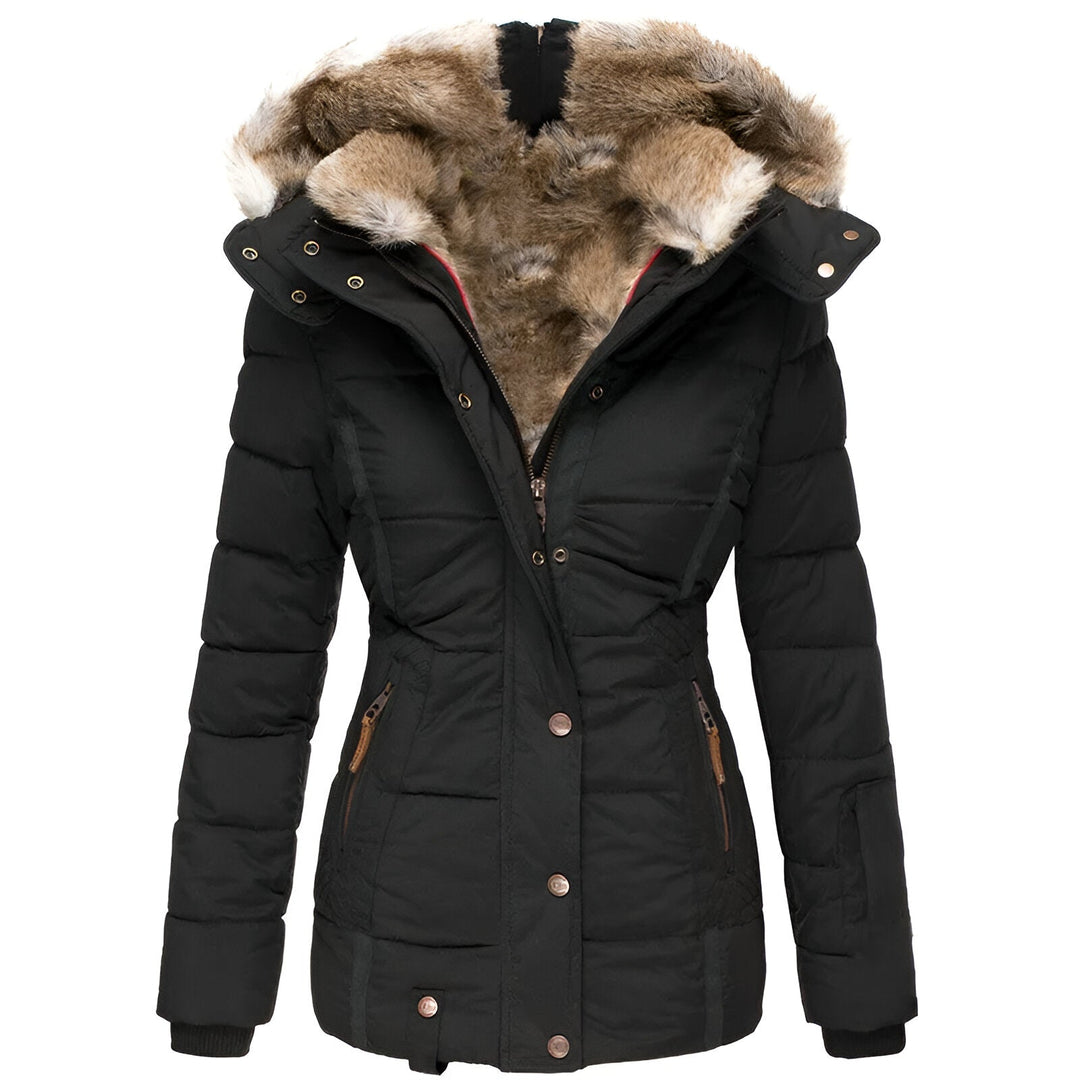 Damen Winter Steppjacke mit schmaler Passform & abnehmbarer Kapuze für elegante Frauen.