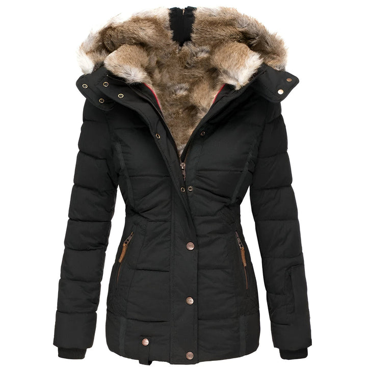 Damen Winter Steppjacke mit schmaler Passform & abnehmbarer Kapuze für elegante Frauen.
