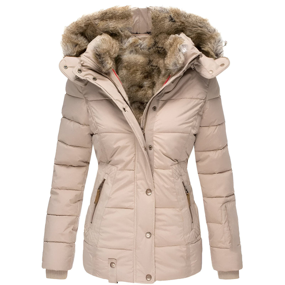 Funktionale Damen Winter Steppjacke, warm & bequem, mit abnehmbarer Kapuze für Outdoor-Abenteuer.