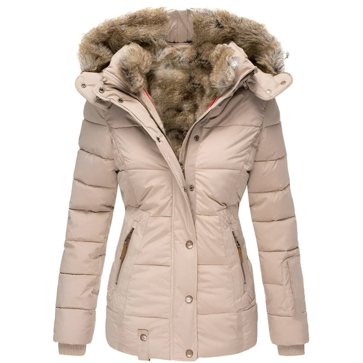 Funktionale Damen Winter Steppjacke, warm & bequem, mit abnehmbarer Kapuze für Outdoor-Abenteuer.