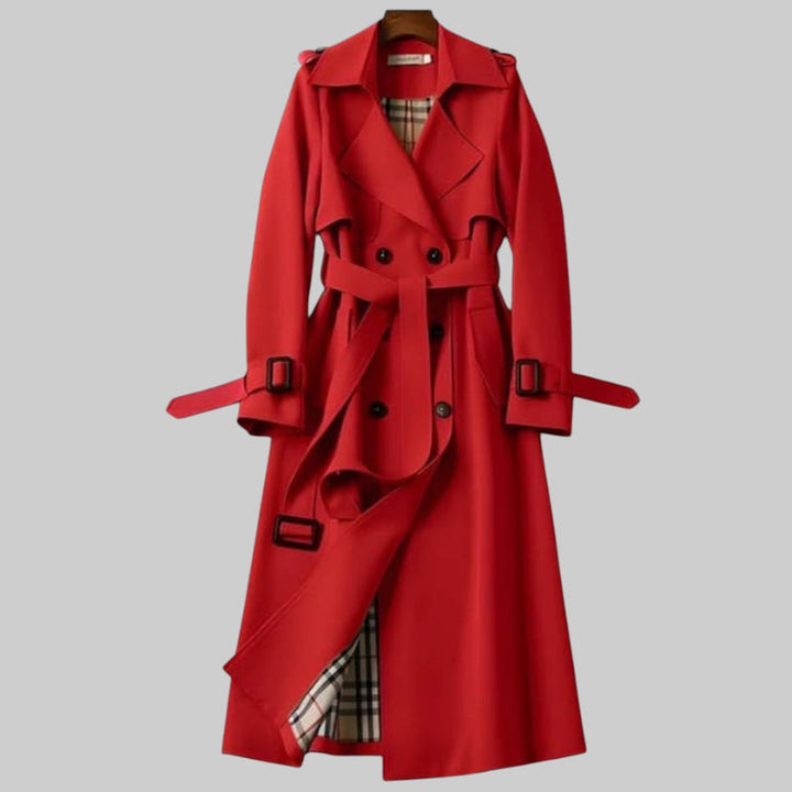 Warmer und stylischer Damen Trenchcoat mit charakteristischem Gürtel.